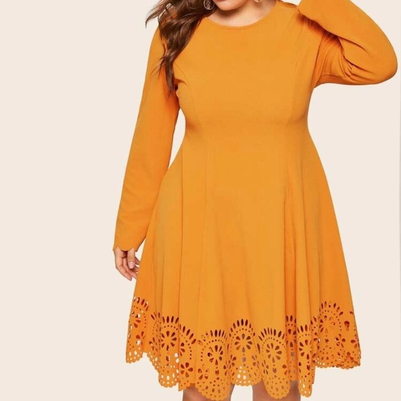 SHEIN Dresses & Skirts - SHEIN Mustard Lasercut scallop sleev dress